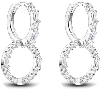 Hapour Geometrischer Tropfenohrring elegante und schlichte Ohrringe Schmuck für Frauen und Mädchen plattiert mit 925er Sterlingsilber (glänzende Doppelring-Ohrringe)