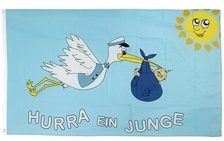 Flagge Fahne Hurra ein Junge Baby 90x150 cm Zur Geburt Storch Babyfahne
