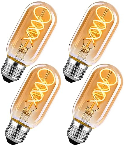 DUTSUGUAR E27 LED Vintage Glühbirne, Edison Vintage Glühbirne E27 Dimmbar 4W T45 Glühbirne E27 LED Warmweiß, LED Glühbirne E27 Vintage Ideal für Nostalgie und Retro Beleuchtung - Bernstein - 4 Stück