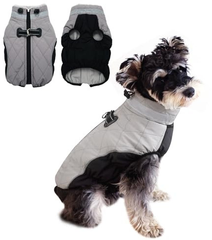 Wasserdichter Hundemantel, warme Hunde-Winterjacke, Geschirr, reflektierend, Welpenkleidung, für kaltes Wetter, mit Fleece gefüttert, winddicht, Haustier-Outdoor-Kleidung mit Reißverschluss,