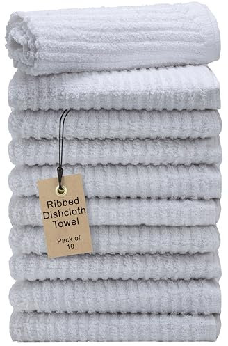 Textila Bar Mop Towels - 12x12 Inches - Pack of 10 - White - Cotton Dish Cloths & Cleaning Towels for Kitchen, Bar, Restaurant, Household Use – Absorbent, Durable, Reusable