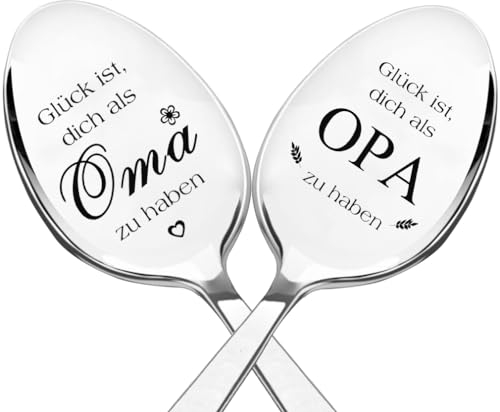Edelstahl Löffel mit Gravur für Opa Oma, Geburtstags Geschenk für Opa Oma, Kaffee Dessert Löffel Personalisiertes Geschenk für Opa Oma
