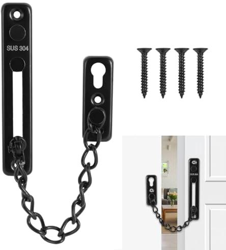 Catena della porta,Catena Per Porta Di Sicurezza,Catena Porta Acciaio Inossidabile 304,Catena porta sicura e affidabile,Porta Catena con Viti,per porte e finestre per interno casa hotel (Nero)