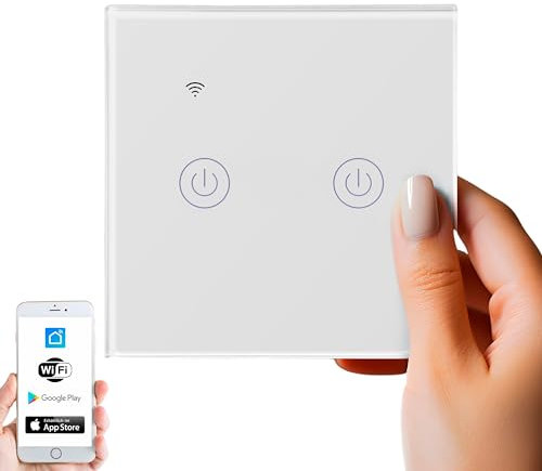 Interruptor de luz inteligente con wifi de cristal de 2,4 GHz, interruptor táctil, Smart Life, aplicación Alexa y Google Home, 2 salidas de conmutación, interruptor de luz inteligente con cable cero