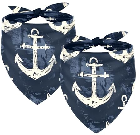 Hundehalstücher mit Anker-Motiv, waschbar, Dreieckstuch für kleine, mittelgroße und große Hunde, Katzen, Haustiere, 2 Stück