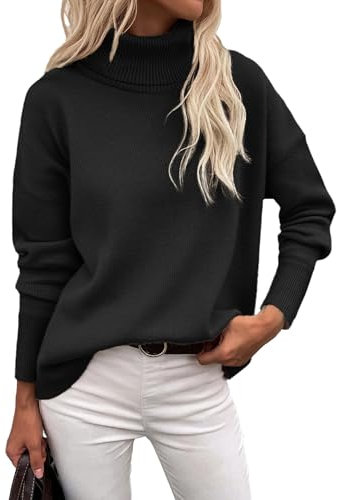 Zeagoo Women's Jumpers Elegant Turtle Neck Sweater Casual Knitted Sweaters Roll Neck Ladies Long Sleeve Tops Autumn Winter Black L