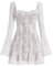 IBAKOM Women's Sexy Mini Corset Dress - Vintage Long Bell Sleeve, Floral Lace, Ruffle A Line Flowy Party Dress - White M