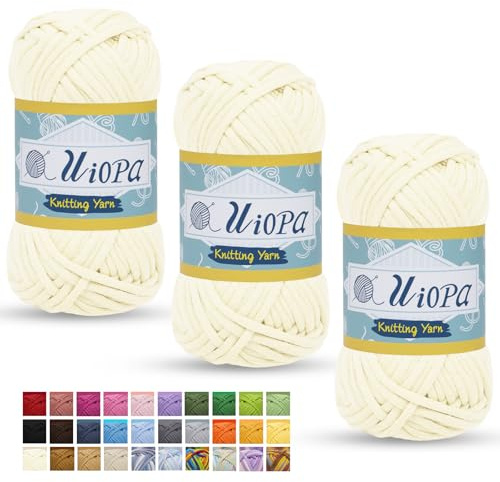 Uiopa 4mm Schlauchgarn zum Häkeln, 3 x 50g(3 x 50m) Häkelwolle Dickes Garn für Anfänger, Chunky Yarn Baumwollgarn für Häkeln Stricken Taschen, Körbe, Teppiche, DIY Handarbeiten