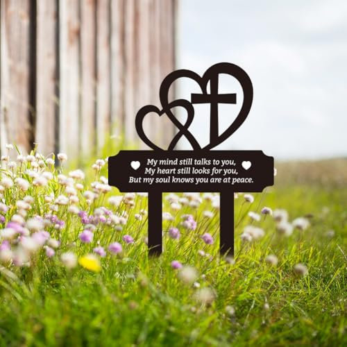 FREEBLOSS Grave Decorations for Cemetery Heart Garden Memorial Plaques for Outdoors Metal Sympathy Garden Stake Cemetery Markers