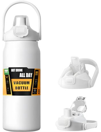 Borraccia termica da 1,5 l, con cannuccia e manico, in acciaio inox, a doppia parete, con isolamento sottovuoto, mantiene il freddo e la borsa dell'acqua calda per sport, palestra, arrampicata