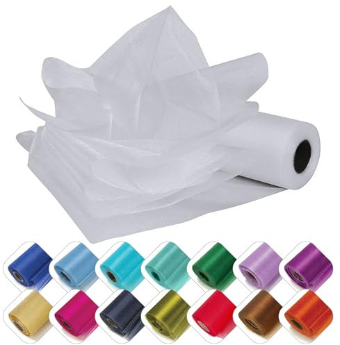 Personalize Pro 29cm x 25m Organza Sheer Fabric Roll | Elegant Decorative Cloth for Weddings, Special Events, Ribbons, Dress Accents, Chair Bows, Table Runners, Party Favors & Crafting | White