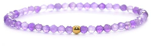 Echtes Amethyst Edelstein Armband mit facettierten 3mm Perlen - verschiedene Längen - Heilstein Schutzstein Edelsteinarmband Glücksbringer Talisman Geschenk (Amethyst, 16CM)