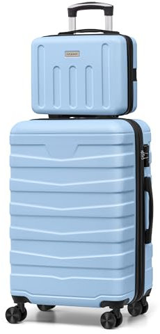 ChaCool Kofferset Trolley Reisekoffer Check-In Gepäck, Hartschalen-Koffer mit TSA-Schloss und 4 Rollen ardschale Boardcase Handgepäck mit 8cm Volumenerweiterung(M+Kosmetikkoffer, Hellblau)
