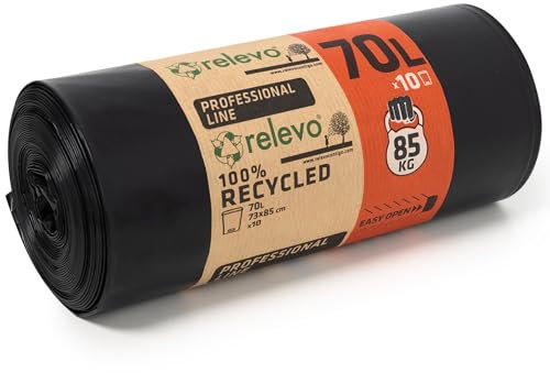 Bolsas Basura Relevo, Resistentes, resisten hasta 85 kg, 100% Recicladas, Ecológicas y Antigoteo, 70 L de Capacidad