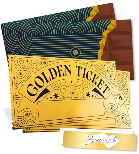 Inovida 2x Goldenes Ticket: 2x Rubbellos Gutschein zum Selber Ausfüllen – Rubbellose Selber Machen – Goldene Rubbelkarte – Golden Ticket Gutschein Karte - Personalisierte Geschenke