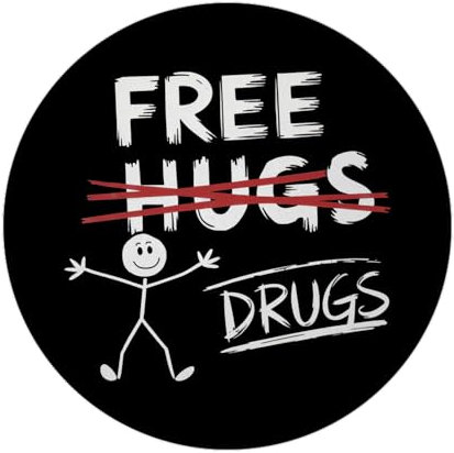 Free Hugs - Drugs Magnet mit Flaschenöffner mit Strichmännchen Runder Magnet mit Flaschenöffner mit Strichfigur durchgestrichen und hingekritzelt - Einzigartiger Blickfang