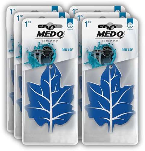 MEDO Leaf Hanging Car Air Freshener, Strong Long-lasting Fragrance, Removes Everyday Odours, For Car Interior Home & Office - 6 Pack New Car Scent (Blue)