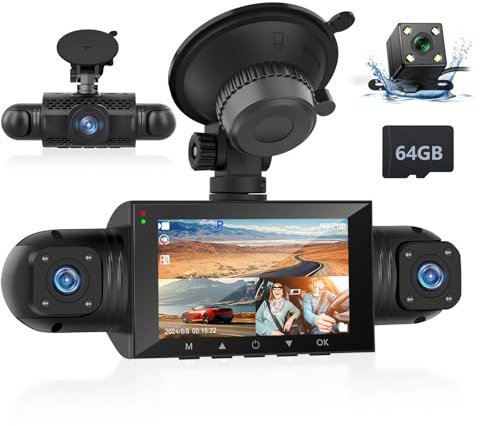 Motorsi 4 Channel 3 Mirror Dash Cam Front and Rear Inside Left Right 1080P Dash Camera with G-Sensor Motion Detection 8 IR Lamps Night Vision Loop Recording Parking Assistance Exposure Compensation