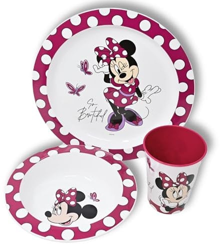 Stor Set de Vajilla Infantil de Minnie Mouse para Niñas - Plato, Vaso y Bol Infantiles, Conjunto de Vajilla infantil para Desayuno, Almuerzo y Cena, Reutilizable y Libre de BPA