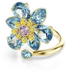 [Official] [Swarovski] Idyllia Open Ring, Mixed Cut, Flower, Blue, Gold Tone Plating, Crystal, No Gemstone