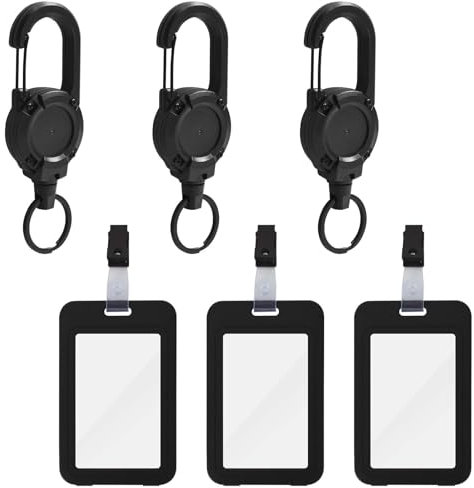 Lot de 3 Porte-Badges avec Porte-Clés Rétractable et Clip–Support de Carte Imperméable et Robuste, Fenêtre Transparente pour Cartes d'Identité, Crédit et Permis de Conduire, Accès Facile et Pratique