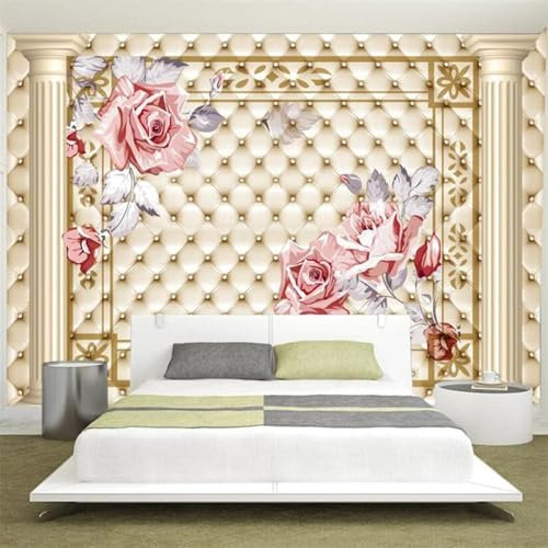 3D Relief Fleur Rose Marbre Papier Peint 3D Intissé Tapisserie Bureau Salon Canapé Chambre Fond Décoration Murale-350cm×256cm