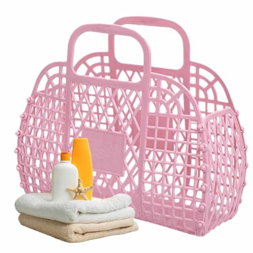 Bright Jelly Beach Bag – Wiederverwendbare Gelee-Taschen | PVC Tote Bright | Beach Purse Korb | 20,6 x 8,66 x 6,5 cm | Abnehmbarer Geschenkkorb für Kleinkinder, Halloween, Br, Rosa, Beziehen Sie sich
