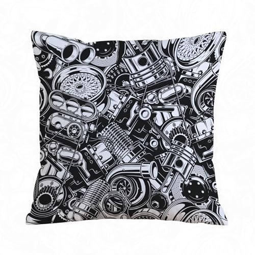 ERRTU Kissenbezug 50x50 cm,Turbo Pattern Automotive Autoteile Monochrome Technologie, die die Automechanik a,Dekokissen Kissenbezüge Deko Kissen Bezug Wohnzimmer Zierkissen für Sofa Stuhl Bett Garten