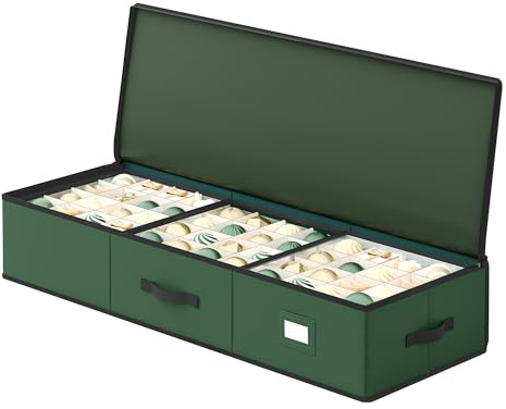 SONGMICS Aufbewahrungsbox für Weihnachtskugeln, Weihnachtskugeln Aufbewahrung, 96 Fächer je 7,6 cm, 96,5 x 33,5 x 17,5 cm, Trennwände, Oxford-Gewebe, Reißverschluss Griffe, waldgrün RFB042C01