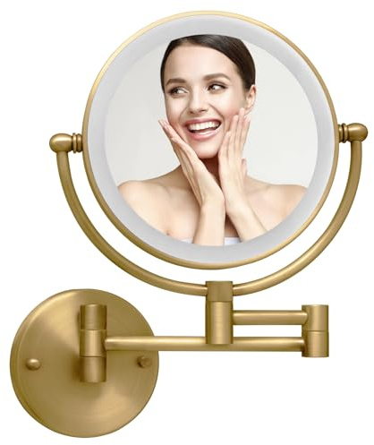 LEDOOLE Antikes Messing, wiederaufladbarer Make-up-Spiegel, 1X/10-fache Vergrößerung, Spiegel für Badezimmer, 20,3 cm, 2-seitig, 360° drehbar, ausziehbarer Arm, Schminkspiegel für Badezimmer