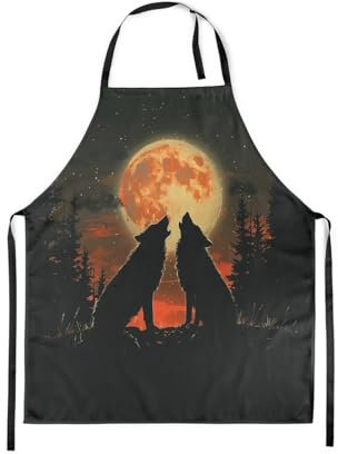 Homemissing loups hurlant pour Chef Hommes Femmes forêt Tablier de cuisine cuisine écarlate Réglable Tablier Etanche