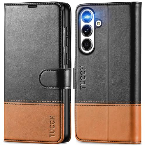 TUCCH Funda Billetera para Galaxy S25 FE, Protector Plegable Cierre Magnético, Carcasa TPU Suave Antichoque Case, Funda Magnética Ranura Compatible con Galaxy S25 FE 5G (6,7 2025), Negro Marrón