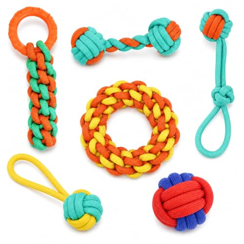 Aitmexcn Dog Chew Toys，6 pack Small Dog Toys with Ropes | Interactive Puppy Toys for Boredom - Indestructible Rope & Teething Toys for Small & Medium Dogs