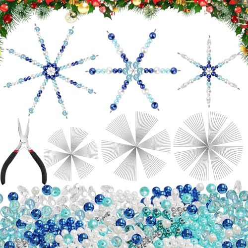 20 Drahtsterne 1600 Perlen Weihnachten Schneeflocken Kreativset Drahtsterne | Set für Perlensterne DIY Perlensterne Set DIY Weihnachtsbaumschmuck mit Spitzzange Basteln Weihnachten Erwachsene