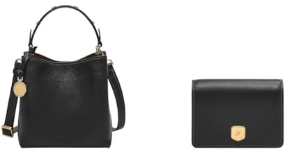 Fossil Damen Jessie Schwarze Ledertasche und Lennox Portemonnaie, Set