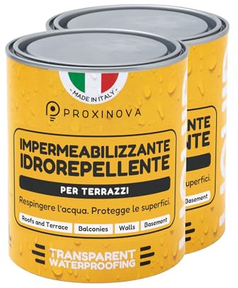 Proxinova Impermeabilizante Transparente – Hidrofugante Impermeable y Suciedad para Piedra, Hormigón y Baldosas – Sellador para Pisos, Fachadas, Terrazas y Tejados (Pack de 2)