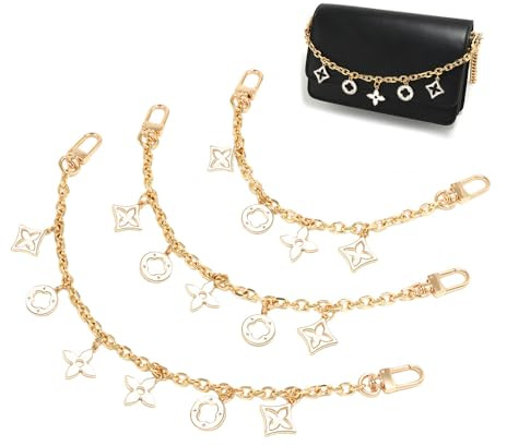 XFSRG 3 Stück Goldene Dekorative Taschenkette Geldbörsen Kettenriemen Bag Charm Verlängerung 3 Größen Kurze Kettenriemen für Geldbörse Handtasche Umhängetasche (Weiß)