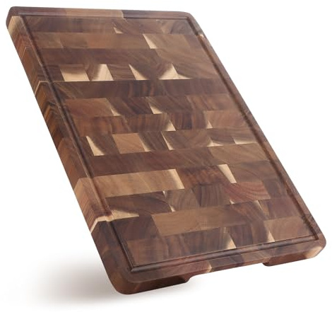 WeeGoo Wooden Chopping Board, Acacia End Grain Cutting Boards | 38×26×2.3 cm, Heavy Duty Butcher Block with Juice Groove, for Meat Vegetables Fruit