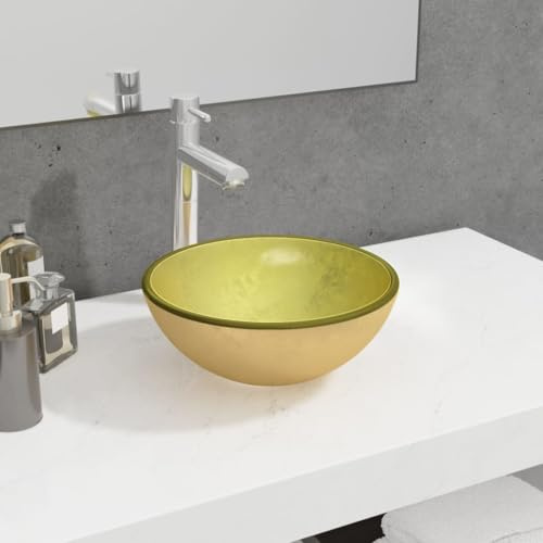Rundes Waschbecken aus gehärtetem Glas, 30x12 cm, Gold-Finish, modernes Aufsatzwaschbecken für Badezimmer, Gäste-WC und Kosmetikraum, langlebig und pflegeleicht