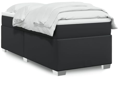 QUAHEAS Boxspringbett 100x200 cm Schwarz, Kunstleder, mit Taschenfederkernmatratze, mittelfest, inkl. Matratzenauflage, stabil