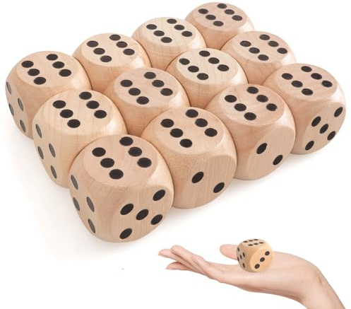 Cheynn 12 Stück Holz Würfel Groß, 30mm Holzwürfel Natur Holz Spielwürfel D6 Würfel Dice Große Würfelset für Brettspiele Tischspiele Würfelspiel Partyspiele Kartenspiel Mathematik
