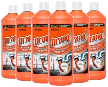 Drano Küchen-Gel Rohrfrei Abflussreiniger, Abflussreiniger, Rohrreiniger, 1000 ml 6er Pack