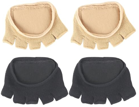 2 Paar Gepolsterte Zehensocken aus Baumwolle und Silikon für Damen | Halbzehen Design, Rutschfeste Punktpolster, Schwarz, für Sommer, Büro und High Heel Tragen