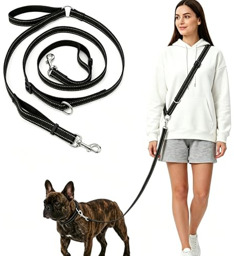 Freihandleinen Hundeleine 3m Umhängeleine Joggingleine Hunde & Dual Griffe | Verstellbar & Reflektierend, Freihändig Laufleine für Hunde Kleine Große Mittelgroße, Oxford Nylon, Schwarz
