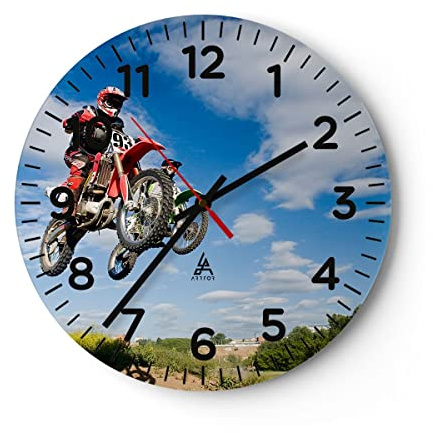 Modern Wanduhr Motorrad Reiter Himmel 40x40cm Rund Groß Wand Uhr Glas Analog Zimmeruhren Küche Büro Wohnzimmer Glasuhr Wall Clock Dekoration Design Wanddekoration Küchenuhr C4AR40x40-0126