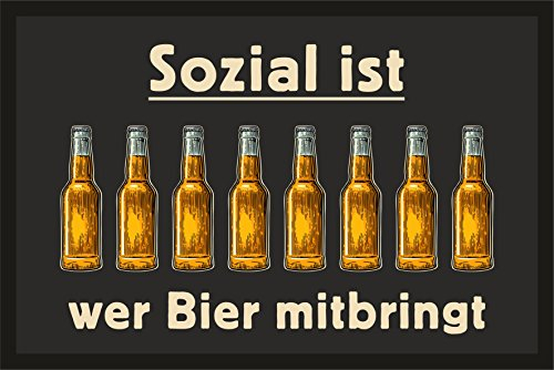 RAHMENLOS Fußmatte Türmatte Schmutzfangmatte: Sozial ist, wer Bier mitbringt 232