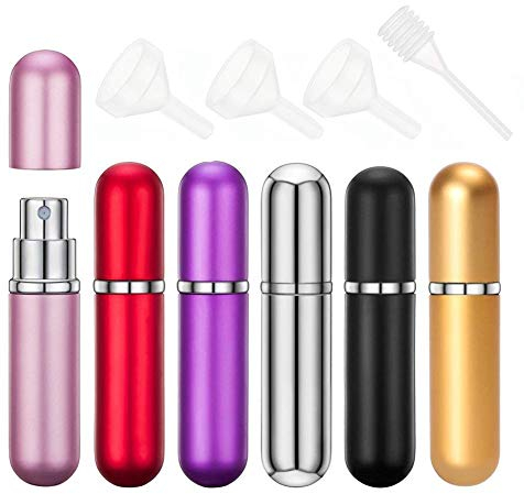 6pcs Bouteille Vaporisateur de Parfum, Mini Portable Bouteille Atomiseur Pulvérisation Flacon de Parfum Rechargeable pour Homme & Femme avec Entonnoir et Pipette, 6ml