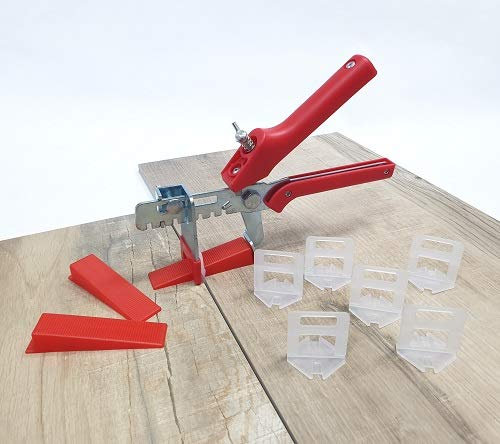 Fliesen Nivelliersystem Rot Fliesenstärke 3-12 mm Basis-Set 2 mm 100 Laschen 100 Keile + Zange -Verlegesystem Fliesenverlegung Fliesenverlegehilfe Fliesenverlegesystem Fliesennivelliersystem