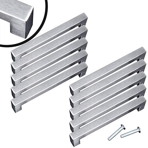 Stahlia Möbelgriffe Edelstahl 64mm Lochabstand (10 Stück) Schubladengriffe Schrankgriffe Küchengriffe Griffe Profil: 15x15mm Türgriffe Küche Edelstahlgriff gebürstet eckig