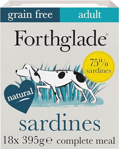 Forthglade Wet Dog Food (18 x 395g Trays) - Grain Free & Hypoallergenic Dog Food, Adult 1 Year+, Sardines with Vegetables, Complete Stomach Sensitive Meals with Natural Ingredients